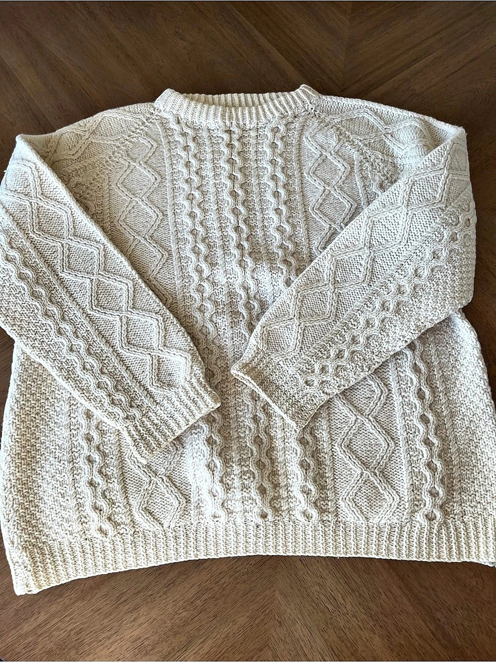 Wool Hand-knit in Ireland Cable Knit Sweater in Cream